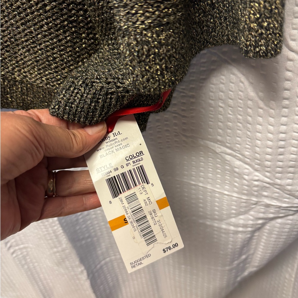 Ruby Rd. Shimmering‎ Gray Cardigan with Gold Accents - Picture 5 of 16